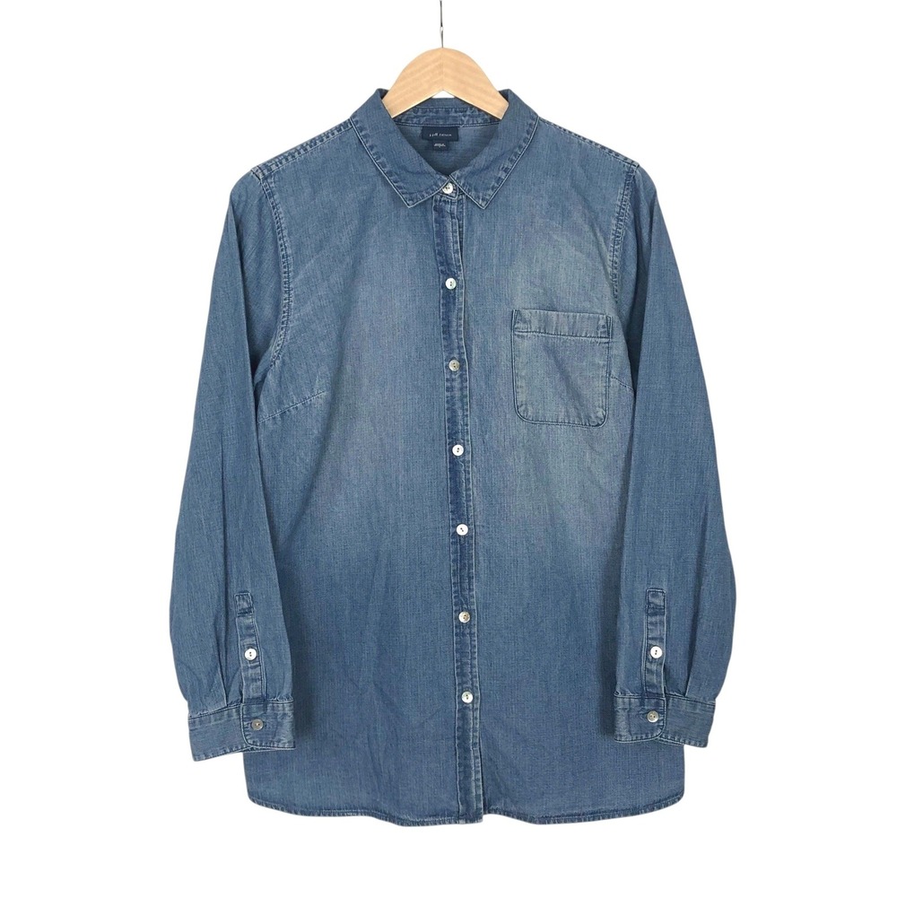 J Jill Denim Chambray Button Up Shirt Light Wash Long Sleeve Large Minimalist